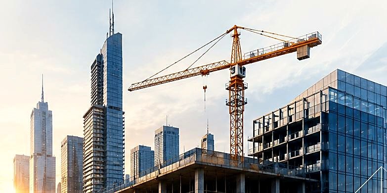 موقع إنشائي لشركة وادي البناء الحديث برافعة برجية
